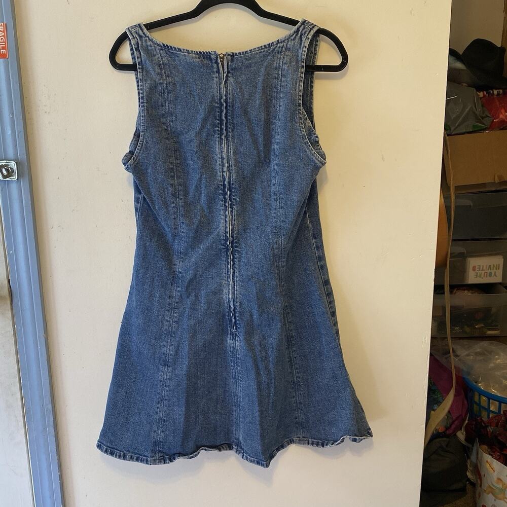Women L Abercrombie & Fitch Square Neck Fitted Blue Denim Mini Dress Sleeveless - Picture 8 of 9